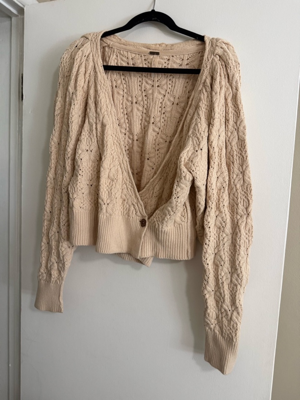 Free People Cream Cable Knit Button Cardigan